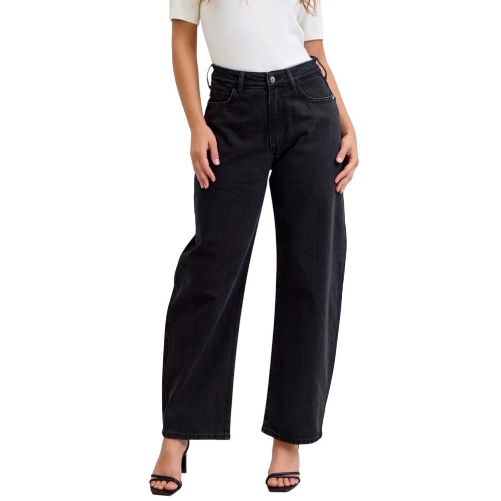 Judy Blue Marlow Arc Leg Jeans Black High Rise Barrel Ankle Denim Size 9/29